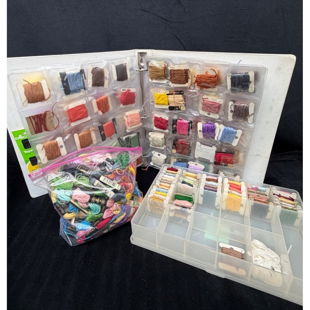 DMC Cotton Embroidery Floss Thread Mixed 220+ Skeins Mouline 25 & Cards Vintage